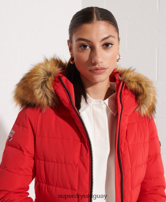 uy Superdry mujer abrigo acolchado alto ártico rojo DT2N8Z3648 ropa