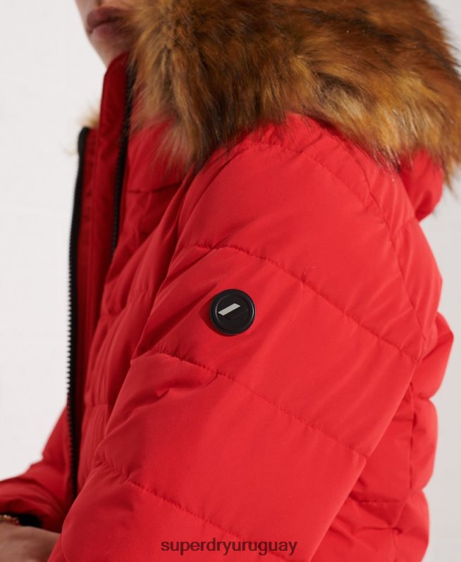 uy Superdry mujer abrigo acolchado alto ártico rojo DT2N8Z3648 ropa