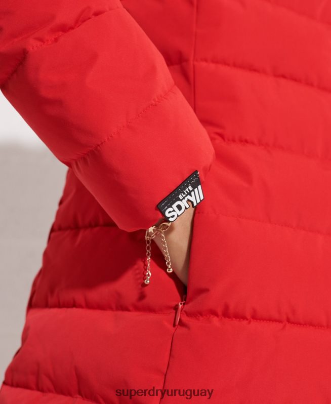 uy Superdry mujer abrigo acolchado alto ártico rojo DT2N8Z3648 ropa