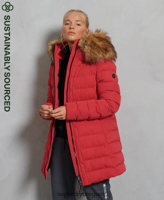 uy Superdry mujer abrigo acolchado alto ártico rojo DT2N8Z5714 ropa