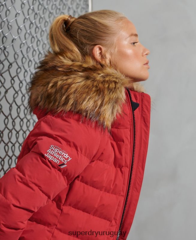 uy Superdry mujer abrigo acolchado alto ártico rojo DT2N8Z5714 ropa