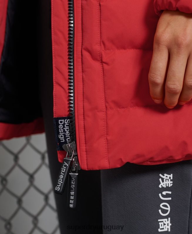 uy Superdry mujer abrigo acolchado alto ártico rojo DT2N8Z5714 ropa