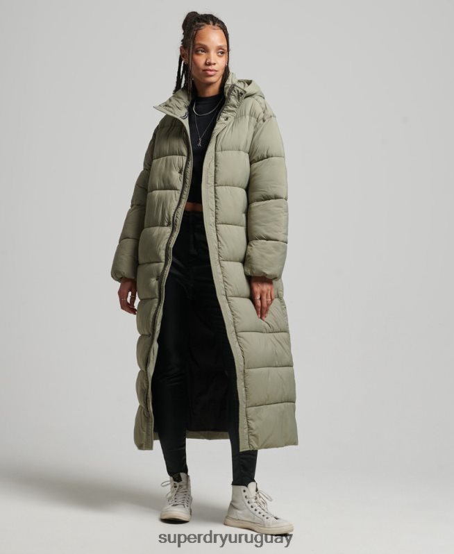 uy Superdry mujer abrigo acolchado capullo con palangre caqui DT2N8Z5451 ropa