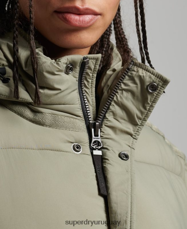 uy Superdry mujer abrigo acolchado capullo con palangre caqui DT2N8Z5451 ropa