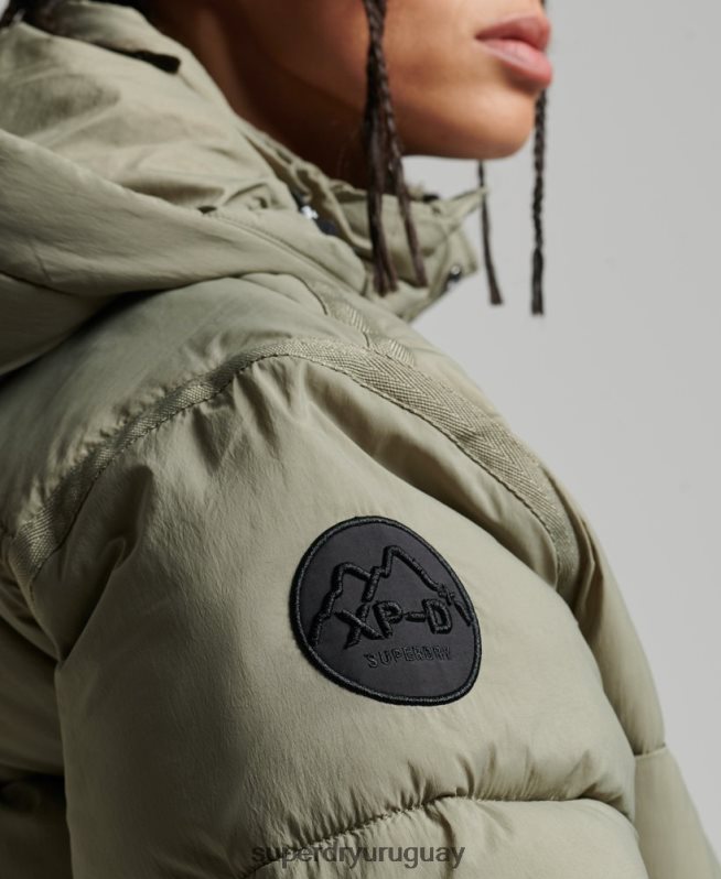 uy Superdry mujer abrigo acolchado capullo con palangre caqui DT2N8Z5451 ropa