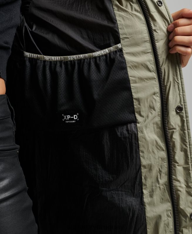 uy Superdry mujer abrigo acolchado capullo con palangre caqui DT2N8Z5451 ropa