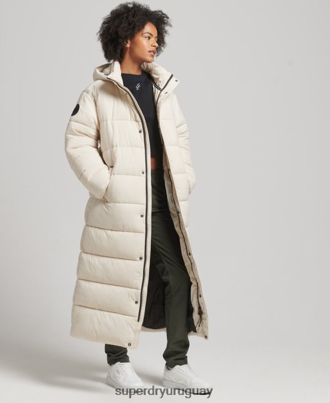 uy Superdry mujer abrigo acolchado capullo con palangre crema DT2N8Z5470 ropa