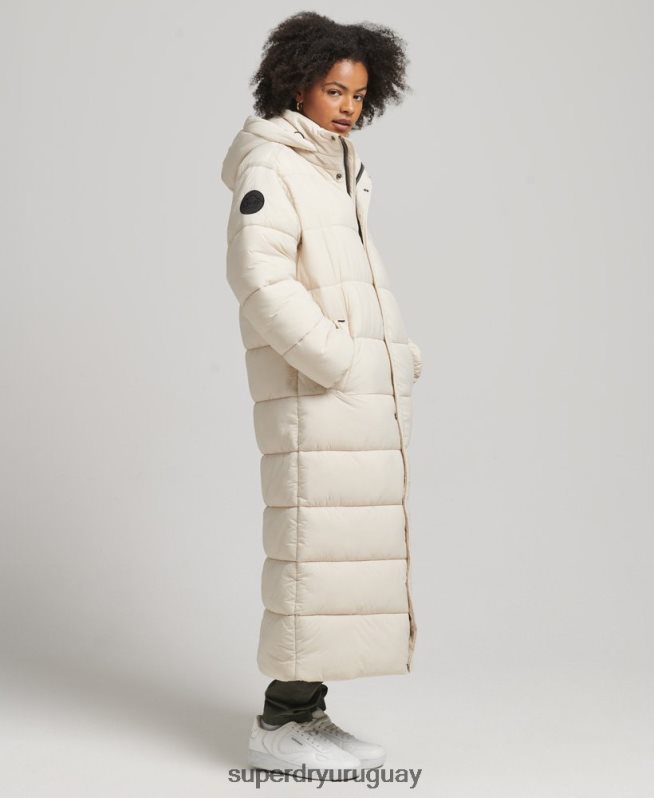 uy Superdry mujer abrigo acolchado capullo con palangre crema DT2N8Z5470 ropa