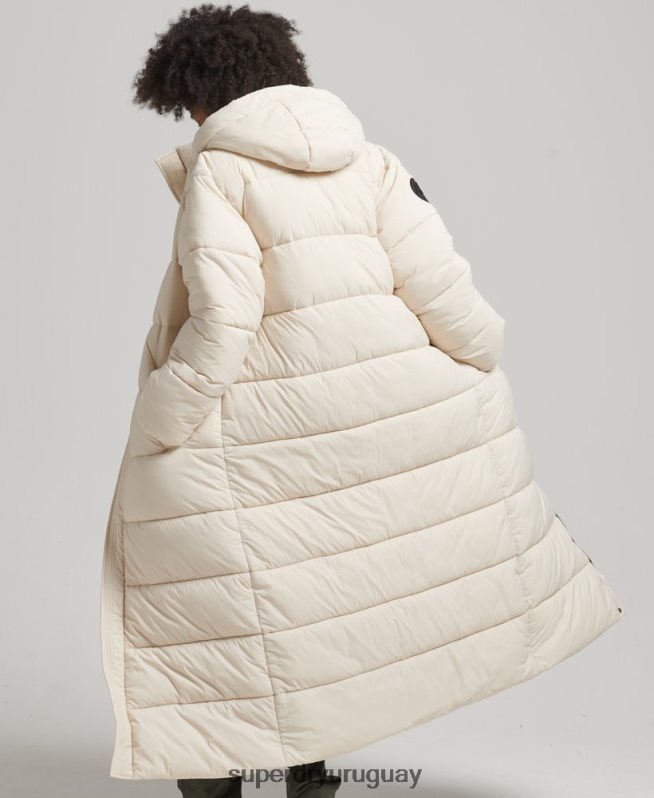 uy Superdry mujer abrigo acolchado capullo con palangre crema DT2N8Z5470 ropa