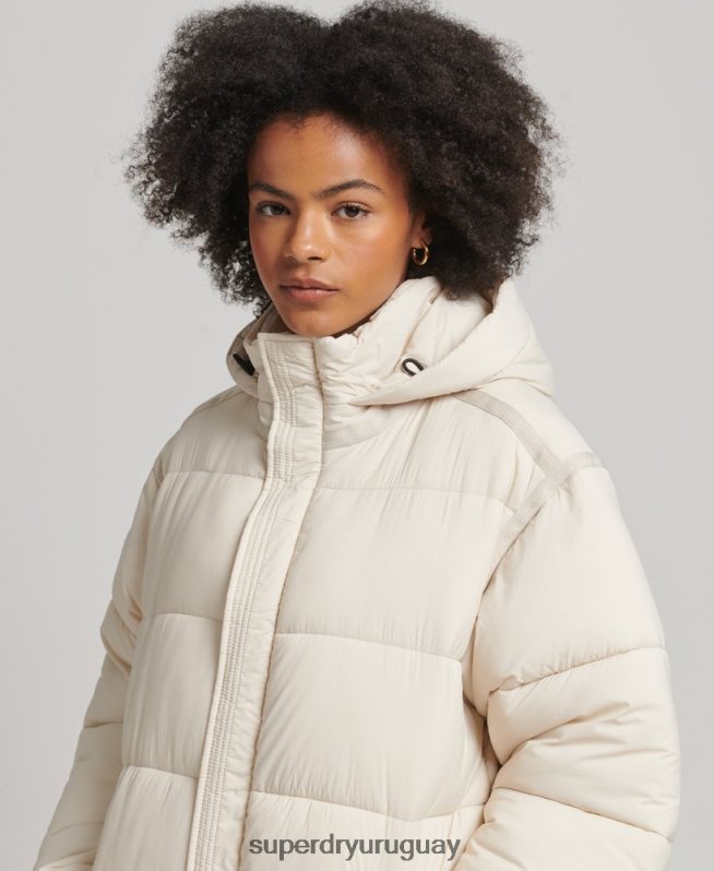uy Superdry mujer abrigo acolchado capullo con palangre crema DT2N8Z5470 ropa
