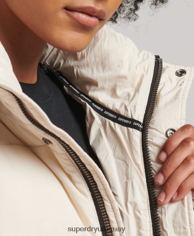 uy Superdry mujer abrigo acolchado capullo con palangre crema DT2N8Z5470 ropa