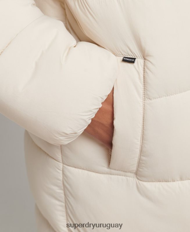 uy Superdry mujer abrigo acolchado capullo con palangre crema DT2N8Z5470 ropa