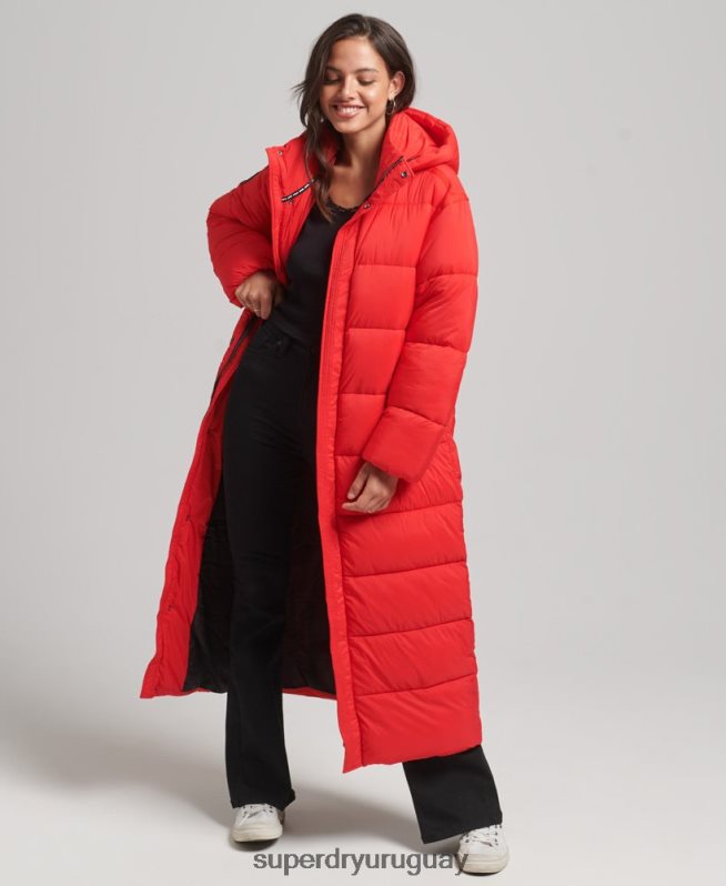 uy Superdry mujer abrigo acolchado capullo con palangre rojo DT2N8Z5501 ropa
