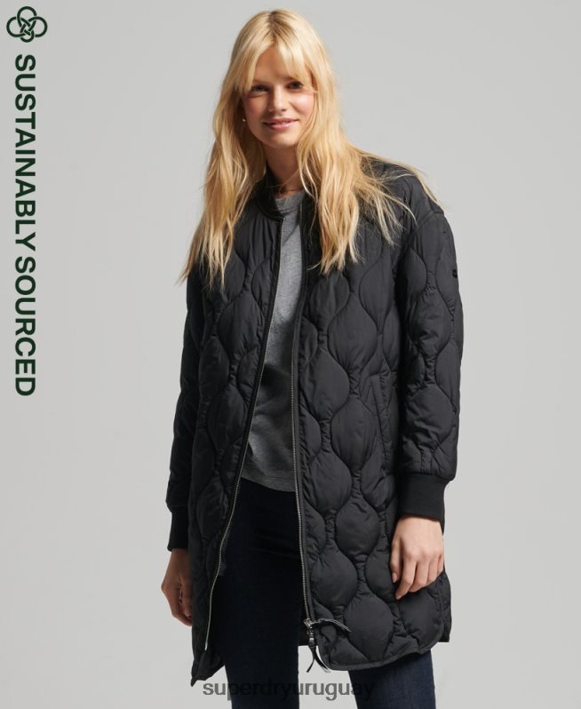 uy Superdry mujer abrigo acolchado con botones negro DT2N8Z3798 ropa