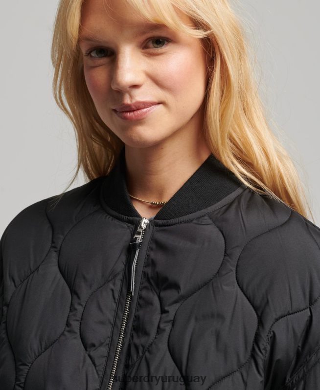 uy Superdry mujer abrigo acolchado con botones negro DT2N8Z3798 ropa