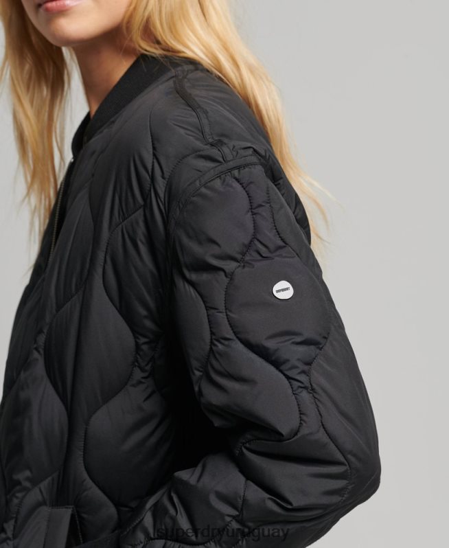 uy Superdry mujer abrigo acolchado con botones negro DT2N8Z3798 ropa