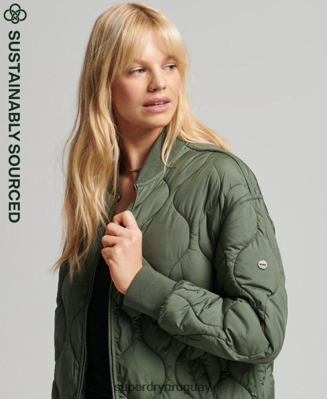 uy Superdry mujer abrigo acolchado con botones verde DT2N8Z3799 ropa
