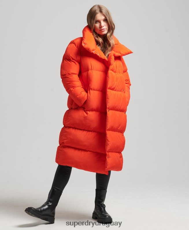 uy Superdry mujer abrigo acolchado con palangre naranja DT2N8Z3602 ropa