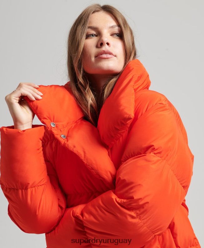 uy Superdry mujer abrigo acolchado con palangre naranja DT2N8Z3602 ropa