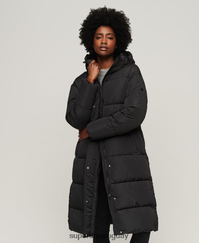 uy Superdry mujer abrigo acolchado con palangre negro DT2N8Z3571 ropa