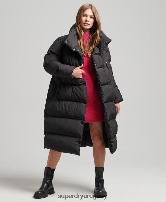 uy Superdry mujer abrigo acolchado con palangre negro DT2N8Z3582 ropa