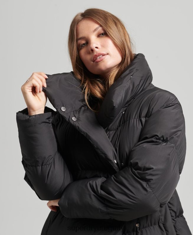 uy Superdry mujer abrigo acolchado con palangre negro DT2N8Z3582 ropa