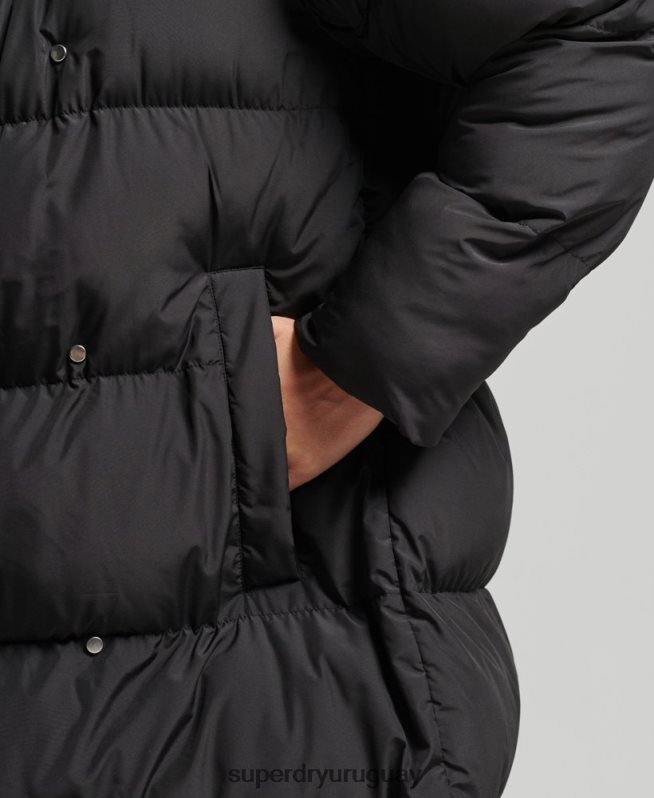 uy Superdry mujer abrigo acolchado con palangre negro DT2N8Z3582 ropa