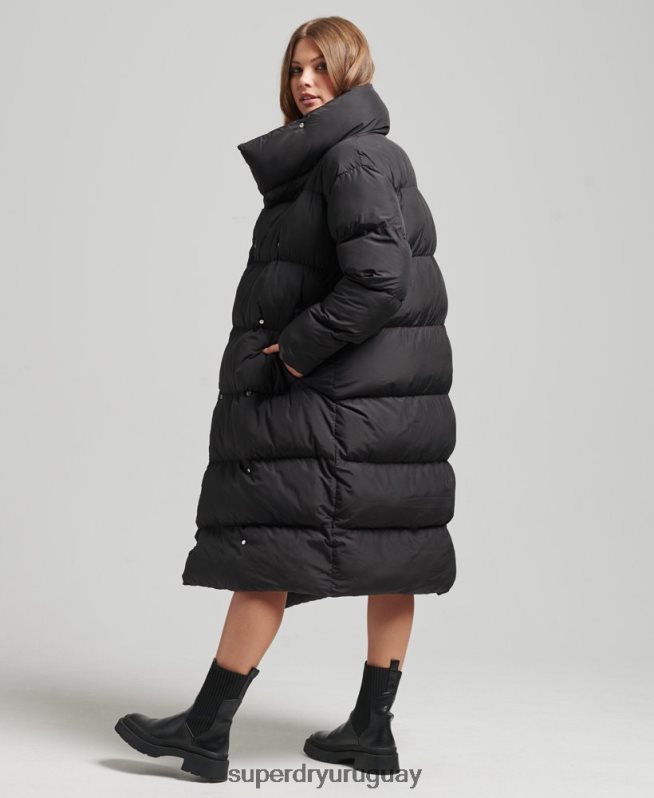 uy Superdry mujer abrigo acolchado con palangre negro DT2N8Z3582 ropa