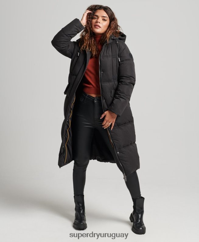 uy Superdry mujer abrigo acolchado de microfibra con capucha negro DT2N8Z3823 ropa