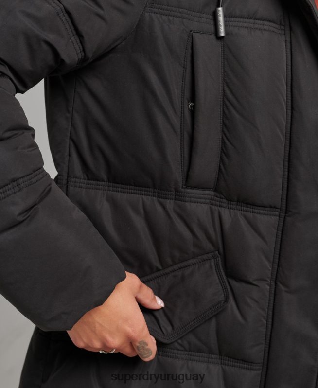 uy Superdry mujer abrigo acolchado de microfibra con capucha negro DT2N8Z3823 ropa