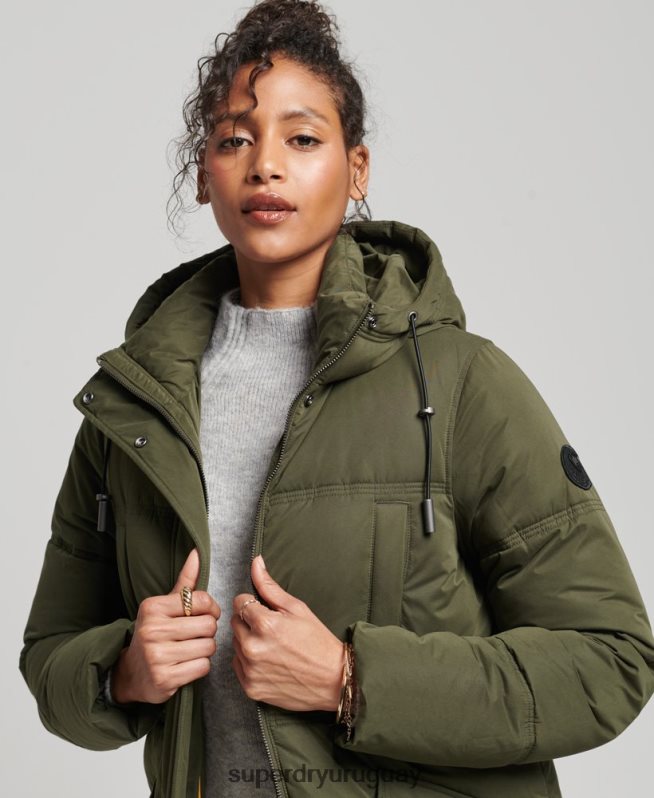 uy Superdry mujer abrigo acolchado de microfibra con capucha verde DT2N8Z3732 ropa