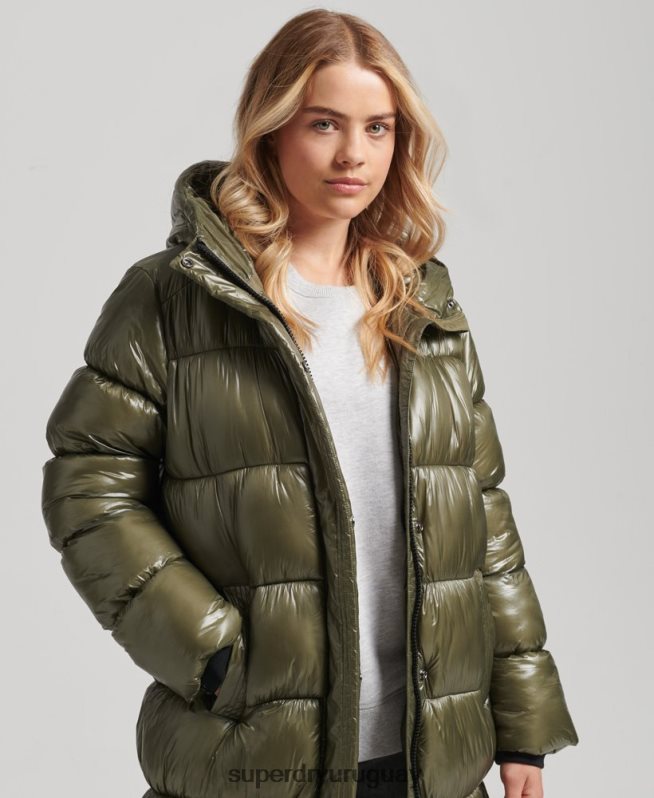 uy Superdry mujer abrigo acolchado deportivo xpd verde DT2N8Z3746 ropa