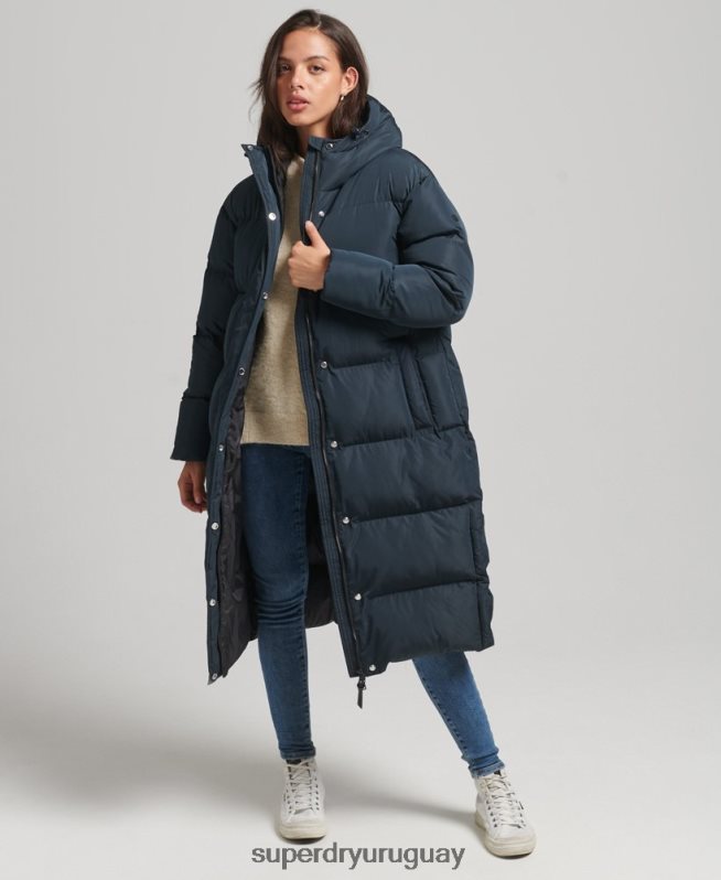 uy Superdry mujer abrigo acolchado largo con capucha Armada DT2N8Z3744 ropa