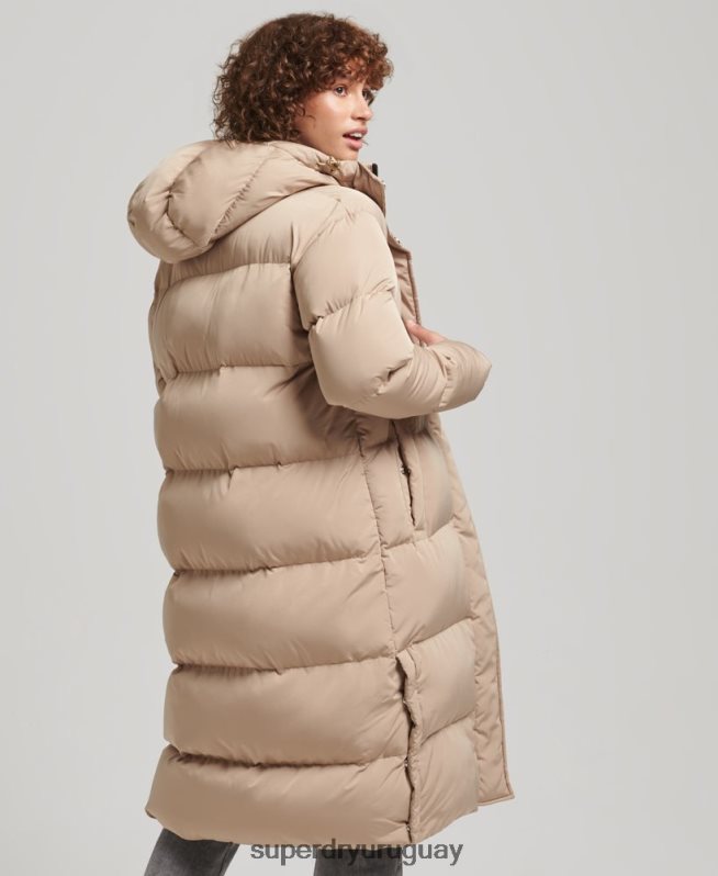 uy Superdry mujer abrigo acolchado largo con capucha beige DT2N8Z3595 ropa