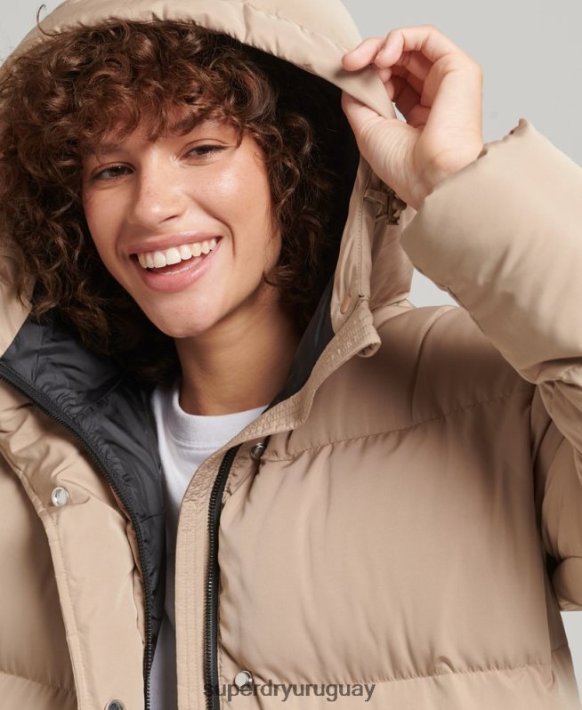 uy Superdry mujer abrigo acolchado largo con capucha beige DT2N8Z3595 ropa