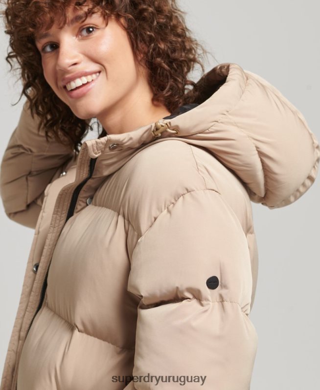 uy Superdry mujer abrigo acolchado largo con capucha beige DT2N8Z3595 ropa