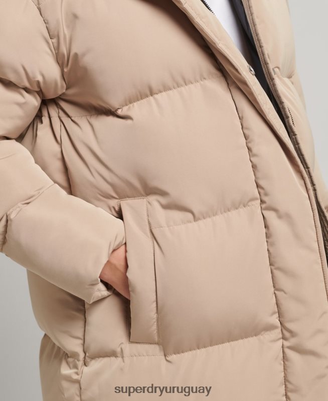 uy Superdry mujer abrigo acolchado largo con capucha beige DT2N8Z3595 ropa