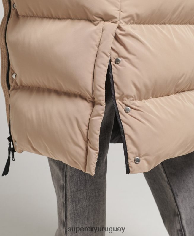 uy Superdry mujer abrigo acolchado largo con capucha beige DT2N8Z3595 ropa