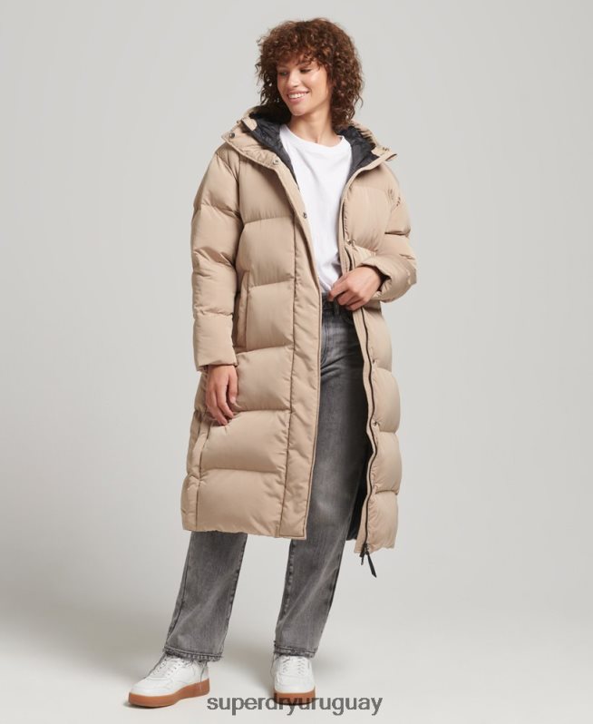 uy Superdry mujer abrigo acolchado largo con capucha beige DT2N8Z3595 ropa