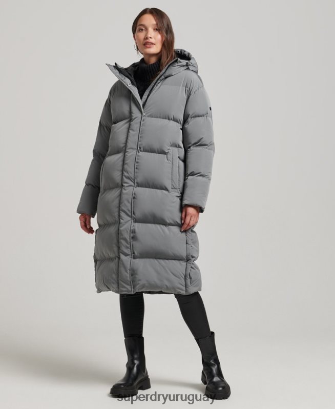 uy Superdry mujer abrigo acolchado largo con capucha gris DT2N8Z5503 ropa