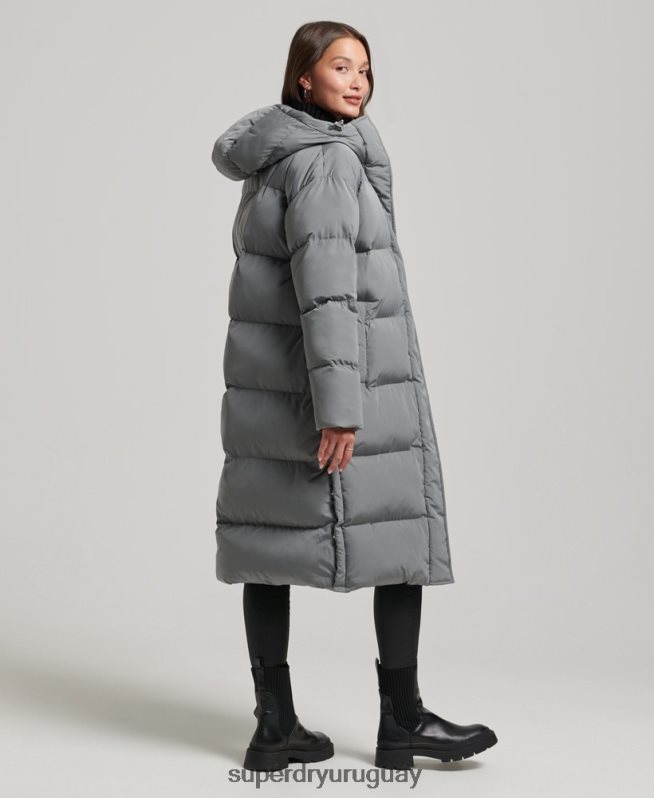 uy Superdry mujer abrigo acolchado largo con capucha gris DT2N8Z5503 ropa