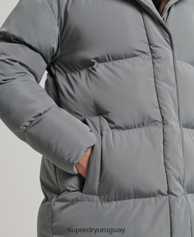 uy Superdry mujer abrigo acolchado largo con capucha gris DT2N8Z5503 ropa