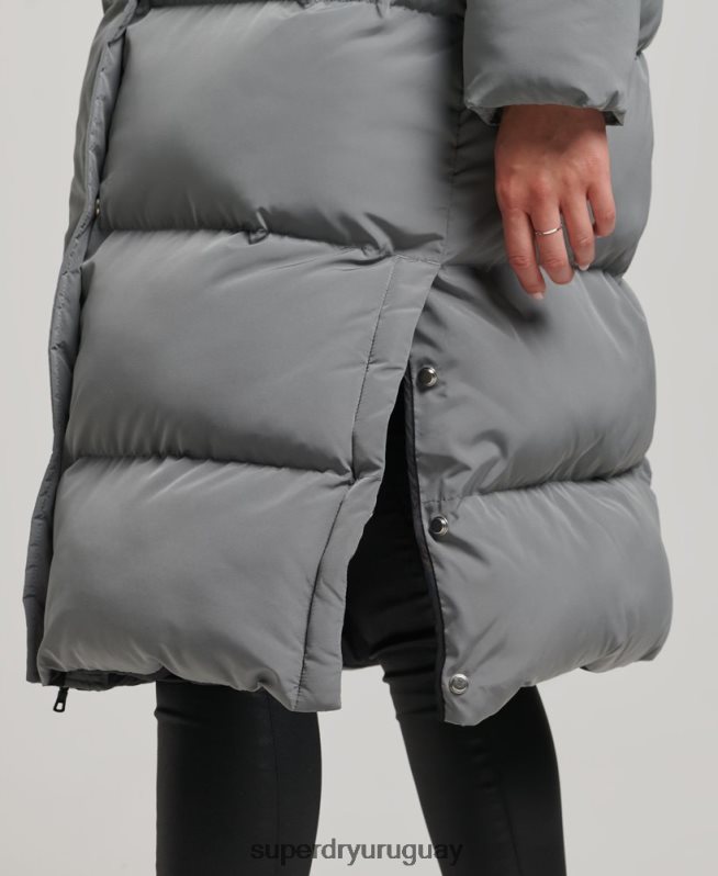 uy Superdry mujer abrigo acolchado largo con capucha gris DT2N8Z5503 ropa