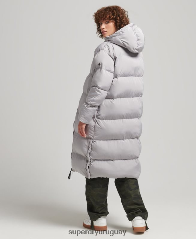 uy Superdry mujer abrigo acolchado largo con capucha gris claro DT2N8Z3743 ropa