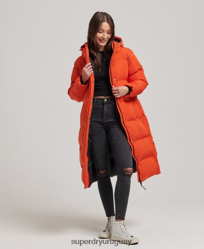 uy Superdry mujer abrigo acolchado largo con capucha naranja DT2N8Z3710 ropa