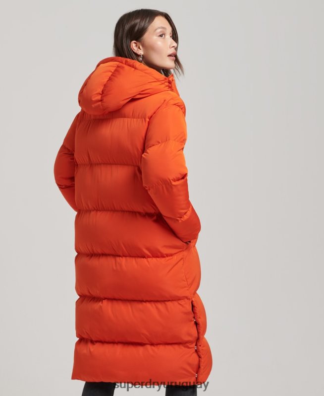 uy Superdry mujer abrigo acolchado largo con capucha naranja DT2N8Z3710 ropa