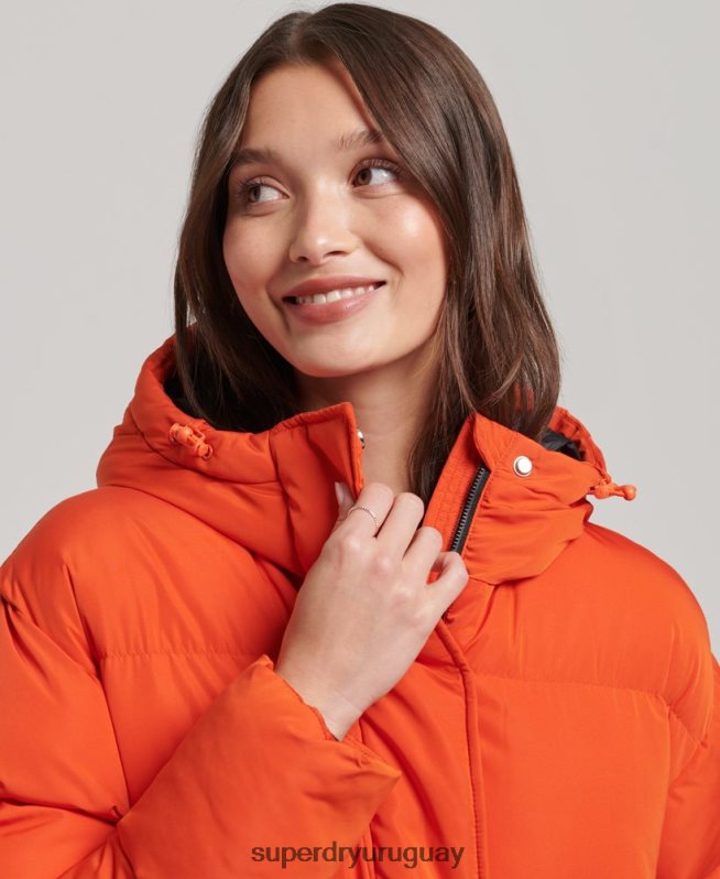 uy Superdry mujer abrigo acolchado largo con capucha naranja DT2N8Z3710 ropa