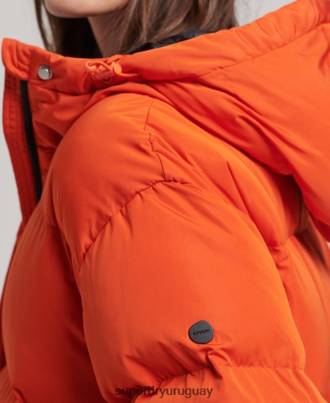 uy Superdry mujer abrigo acolchado largo con capucha naranja DT2N8Z3710 ropa