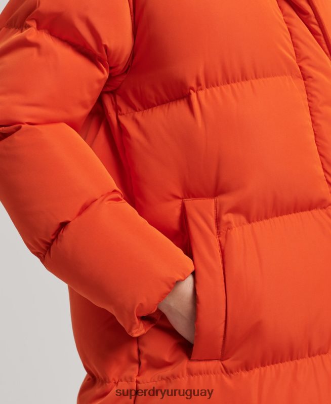 uy Superdry mujer abrigo acolchado largo con capucha naranja DT2N8Z3710 ropa