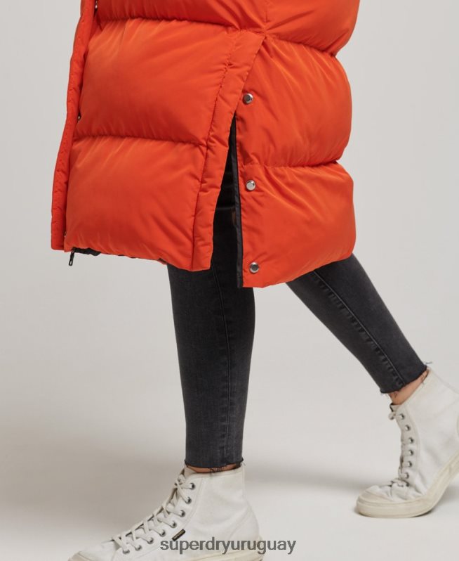 uy Superdry mujer abrigo acolchado largo con capucha naranja DT2N8Z3710 ropa